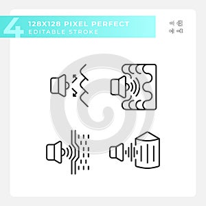 Editable pixel perfect black soundproofing line icons