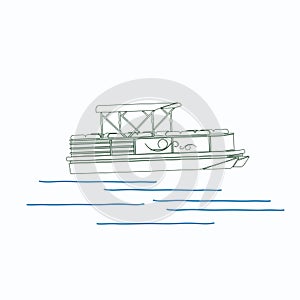 Outline Style Semi-Oblique Pontoon Boat Vector Illustration