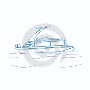 Outline Style Sport Arch Pontoon Boat Vector Illustration