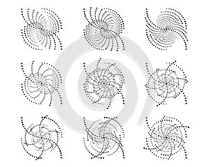 Editable raw/not expand spiral swirl, twirl dots, circle vortex halftone.