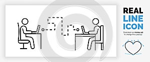 Editable real line icon of stick figure people working from home