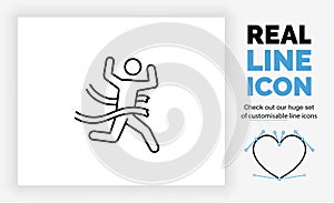 Editable real line icon of a stick figure running as a athletic sport