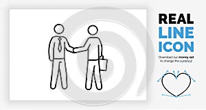 Editable real line icon of two stick figure businessman shaking hands