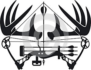 Deer antlers and hunting bow and arrow photo