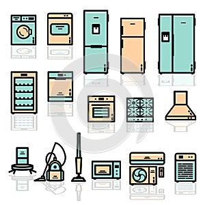 Editable Stroke Cartoon Style Home Appliances Color Line Icon Set