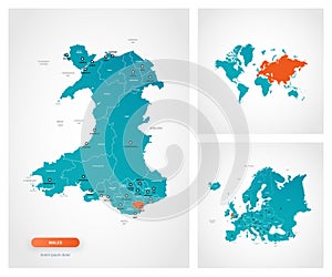 Editable template of map of Wales