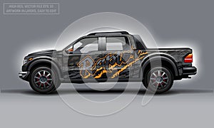 Editable template for wrap SUV with Raptor text and scratches decal. Hi-res vector graphics photo