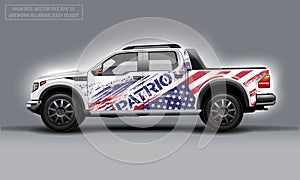 Editable template for wrap SUV with Usa flag decal. Hi-res vector graphics