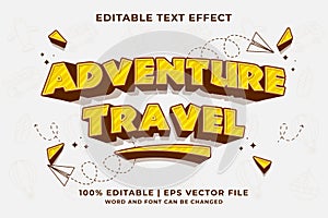 Editable text effect Adventure Travel 3d cartoon template style premium vector