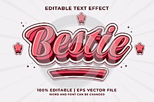 Editable text effect -Bestie 3d Cartoon Cute template style premium vector