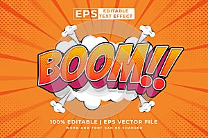 Editable text effect Boom Comic 3d cartoon template style premium vector