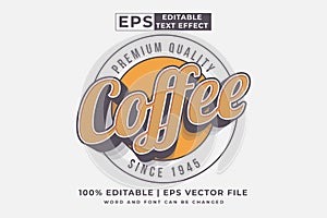 Editable text effect coffee logo 3d vintage style premium vector