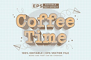 Editable text effect - coffee time 3d Cartoon Cute template style premium