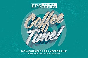 Editable text effect coffee time logo 3d vintage style premium vector