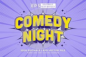 Editable text effect comedy night comic 3d cartoon style premium vector