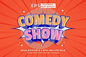 Editable text effect comedy show comic 3d cartoon style premium vector