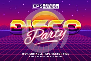Editable text effect Disco Party Retro 3d 80s template style premium vector