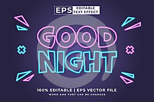 Editable text effect good night 3d neon style premium vector