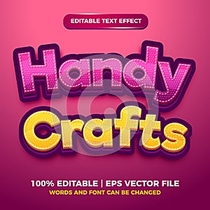editable text effect - handycrafts cartoon style 3d photo
