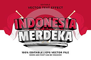 Editable text effect Indonesia Merdeka 3d template cartoon style premium vector