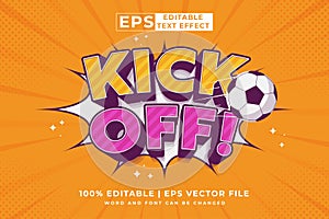 Editable text effect kick off 3d Cartoon Comic style premium vector