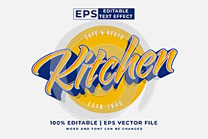 Editable text effect Kitchen 3d logo cartoon template style premium vector
