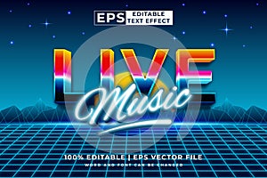 Editable text effect Live Music Retro 3d 80s template style premium vector