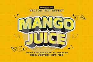 Editable text effect Mango Juice 3d Cartoon template style premium vector