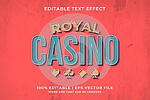 Editable text effect - Royal Casino template retro style premium vector