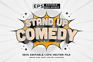 Editable text effect stand up comedy comic 3d cartoon style premium vector