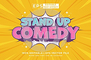 Editable text effect stand up comedy comic 3d cartoon style premium vector