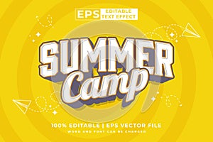 Editable text effect Summer Camp 3d Cartoon template style premium vector