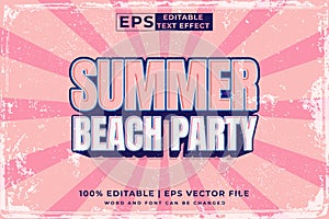 Editable text effect summer party 3d vintage template style premium vector