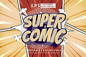 Editable text effect super comic 3d Cartoon Comic style premium vector