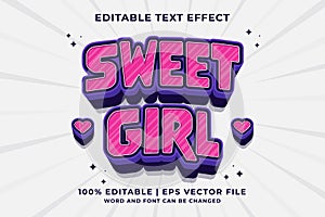 Editable text effect Sweet Girl 3d Cartoon template style premium vector