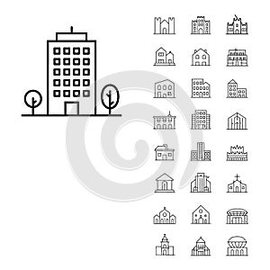 Modern structure and architecture outline icon pack for city building illustration