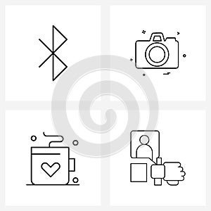 4 Editable Vector Line Icons and Modern Symbols of bluetooth, tea, transfer data, photography, heart