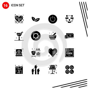 Editable Vector Line Pack of 16 Simple Solid Glyphs of hierarchy, business, spring, team, ui