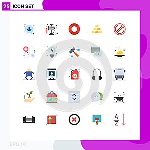 Editable Vector Line Pack of 25 Simple Flat Colors of booking, place, recreations, no, stack