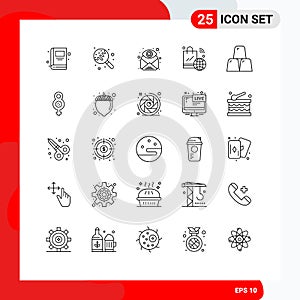 Editable Vector Line Pack of 25 Simple Lines of bars, iot, email, internet of things, shopping bag