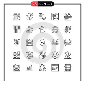 Editable Vector Line Pack of 25 Simple Lines of concierge, page, computer, development, code