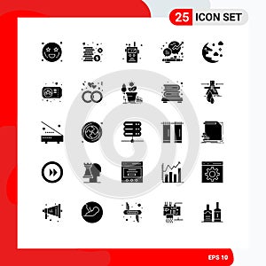 Editable Vector Line Pack of 25 Simple Solid Glyphs of moon, office, radio transceiver, management, chat