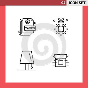 Editable Vector Line Pack of 4 Simple Filledline Flat Colors of action, design, page, globe, lamp