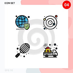 Editable Vector Line Pack of 4 Simple Filledline Flat Colors of globe, ball, world, moon, sport