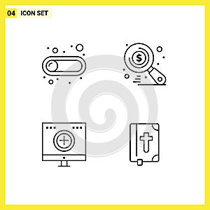 Editable Vector Line Pack of 4 Simple Filledline Flat Colors of off, computer, toggle, search, medicine