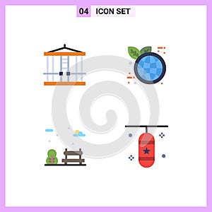 Editable Vector Line Pack of 4 Simple Flat Icons of decapitate, garden, murder, world eco, punching bag