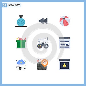 Editable Vector Line Pack of 9 Simple Flat Colors of console, game, ball, shopping, box