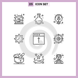 Editable Vector Line Pack of 9 Simple Outlines of watch, timepiece, creative, time, clock