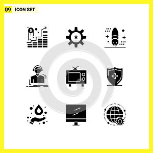 Editable Vector Line Pack of 9 Simple Solid Glyphs of meloman, headphones, skill, engineer, development