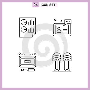 Editable Vector Line Pack of 4 Simple Filledline Flat Colors of analytics, help, page, chat, recuperation photo